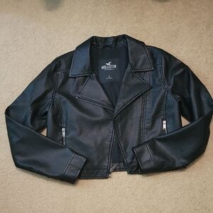 Hollister Women's Sleek Black Faux Leather Jacket
